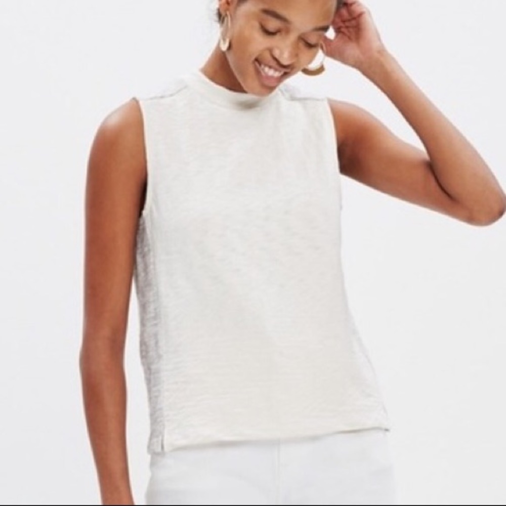 Madewell sleeveless mockneck top sz sm white grey